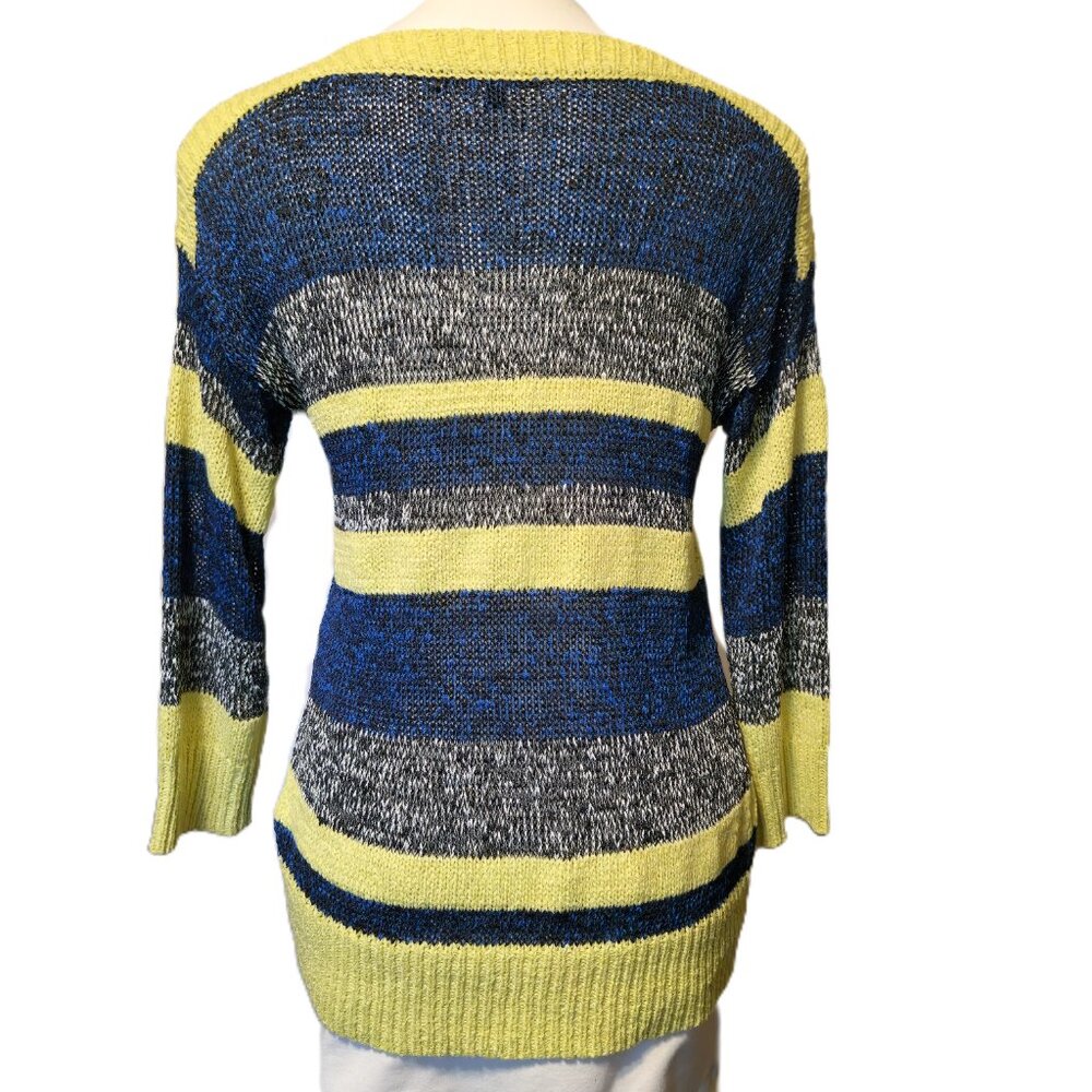 ❤️ 4/$20 Cable & Gauge knit sweater Women's medium stripes yellow blue comfy - Picture 9 of 14